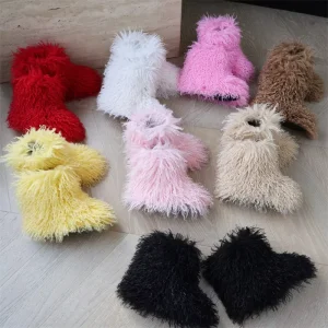 Winter Kids Warm Snow Boots Girl Puffy Fur Boots Children Furry Shoe Flat Non slip Slip on Boots Luxury Fur Shoes