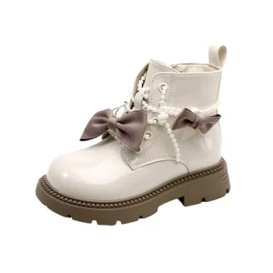Winter New Children Girls Pearls Bow Short Boots Kids Toddler Fashion Soft Bottom Anti Slippery Plush Warmth Boots