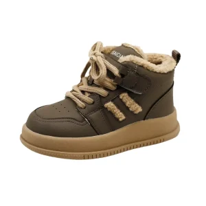 Winter New Children’s Boys Girls Flat Snow Boots Kids Toddler Non Slip Comfortable Student Plush Warm Mid cut Cotton Shoes