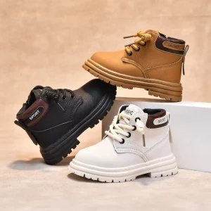 Winter New Children’s Warm Boots Ankle Height School Style Boys Girl Thick Leather Boots Non Slip Boots