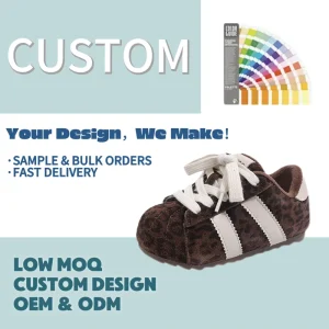 Winter New Kids Frosted Leather Leopard Print Chunky Casual Sneakers Mid and Big Kids Fleece Lined Cute Ugly Trendy Shoes