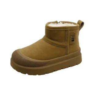 Winter New Plush Warm Cotton Shoes for Kids Toddlers Boys and Girls Head Thick Soled Non slip Snow Boots Leather Upper Material