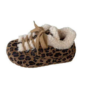 Winter New Style Children’s Leopard Print Ankle for Shoes Korean Style Girls Fur Trimmed Thickened Warm Shoes