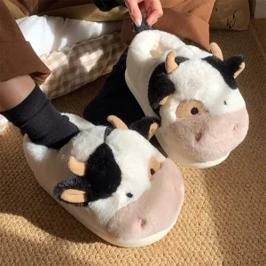 Winter New Style Plush Warm Kids Cute Cartoon Little Cow Soft Thick-Soled Home Slippers for Kids