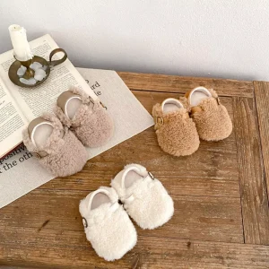 Winter Newborn Soft Non slip Shoes Infant Coral Fleece Casual Shoes Baby Girls Solid Color Shoes