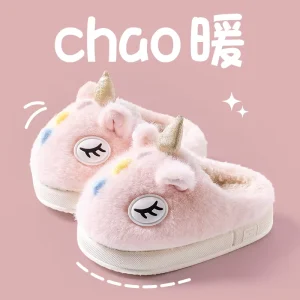 Winter Plush Slippers Kids Indoor Furry Slides Sandals Unisex Keep Warm Bunny Fur House Children Shoes