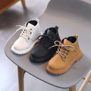 Winter Plush Warm Baby Short Boots Children Cool Waterproof Leather Boots
