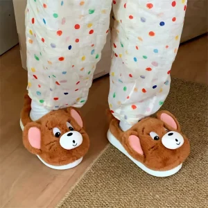 Winter Plush Warm Couple Slippers Cute Cat Pattern EVA Thick Sole Anti Slip Soft Furry Animal Cartoon Home Shoes