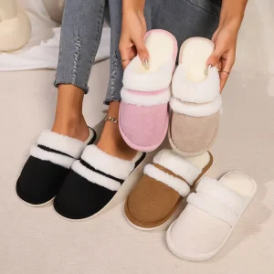 Winter Simple New Thick Cotton Slippers Women Kid Home Indoor Warm Non-slip Comfortable Cotton Plush Slippers