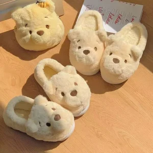 Winter Soft Warm Slipper Fluffy Indoor Poh Bear Animals Plush Slipper for Kids