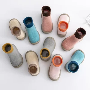 Winter Terry Unisex Children’s Anti slip Floor Sock Shoes Toddler Cushion Soft Bottom Plaid Pattern Slip On Closure Cotton Upper