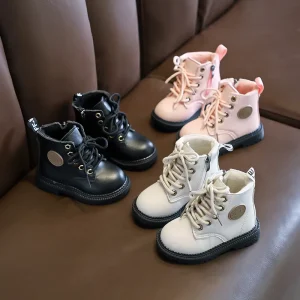 Winter Thick Short Leather Boots for Children British Casual Martin Style Design for Little Ones