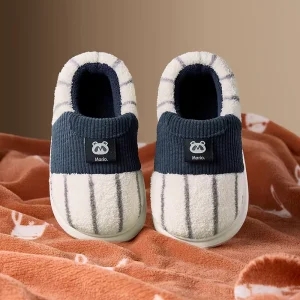Winter Thick Soled Slipper Anti Slip Cute Rabbit Embroidered Warm Cotton Woolen Slippers for Kids