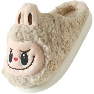 Winter Thickened Warm Labubu Slippers Indoor Home Non slip Wrap Toe Fluffy Slippers for Women