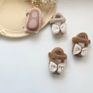 Winter Toddler Girls Soybean Shoes Cute Baby Thickened Walking Shoes Infant Cute Bow Princess Shoes