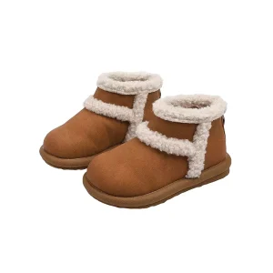 Winter Trendy Kids Toddler Snow Boots Sweet Suede Warm Wool Ankle Boots for Boys Girls Non Slip Leather Upper Material