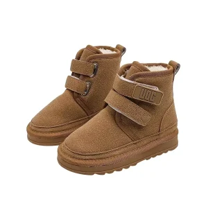 Winter Velcro Snow Boots for Kids Boys Girls Thick-Soled Fur-In-One Warm Velvet Cotton Shoes Plus Toddler Size Upper Leather