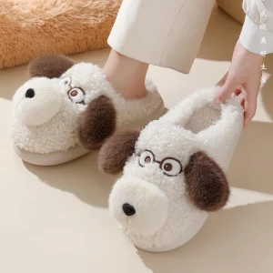 Winter Warm Anti Slip Indoor Dog House Shoes Fuzzy Plush Platform Closed Toe Height Increasing Feature Printed for Boys Girls