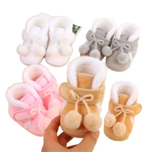 Winter Warm Newborn Booties Baby Socks Shoes for Girls Cute Toddler Prewalkers Button Soft Anti Slip Infant Crib Crawl Shoes