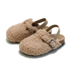 Winter Warm Retro Children Kids Plush Suede Fleece Elastic Clogs Sliders Slippers Shoes Toddler Baby Boys Girls Sherpa Slippers