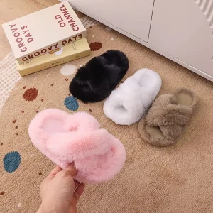 Winter Warm Slippers for Kids Cute Children Fluffy Footwear Cotton Toddler Baby Shoes Girls