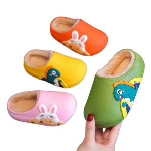 Winter Warm Waterproof Children Slippers Non-slip Sole Plush Cotton Boys Girls Indoor Dinosaur Kids Slippers