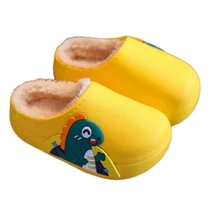 Winter Warm Waterproof Children Slippers Non slip Sole Plush Cotton Boys Girls Indoor Dinosaur Kids Slippers