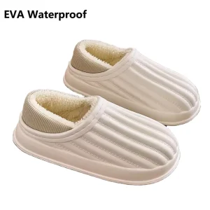 Woman Lady Furry Sandal Waterproof Home Outdoor Fur Plush Winter Fuzzy House Slipper Indoor Anti Slip Soft Warm Cotton Shoes