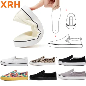 Women Casual Dot Rubber Sole Slip On Flat Canvas Shoes