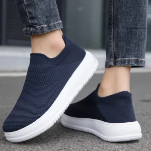 Women Flat Wide Toe Sock Shoes Breathable Mesh Upper Lightweight Cushioning EVA Midsole Slip On Knit Casual Spring Autumn