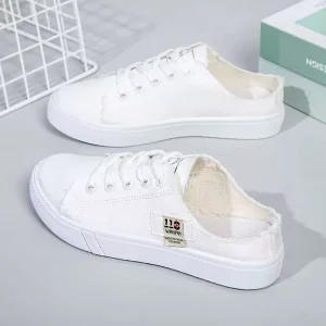 Women Girls Students Spring Summer Fashion Closed Toe Anti Slip Canvas Flat Casual Shoes