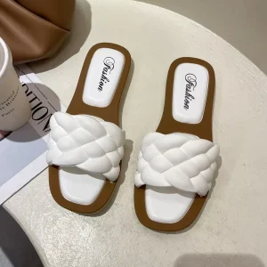 Women Summer Fashion PVC Flat Slippers Sandals Non Slip Soft Bottom Comfortable Slippers