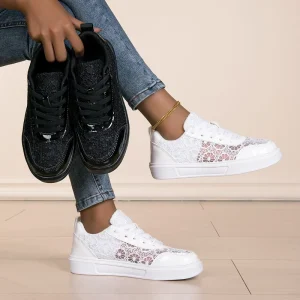 Women’s Breathable Mesh Upper Lace-Paneled Casual Sneakers Lightweight Comfortable Flat Shoes For Summer