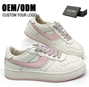 Women’s Casual Thick Sole Lace up Sneakers Fashion Trend Breathable Toe Design White Versatile All Seasons Skateboarding Shoes
