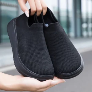 Women’s EVA Midsole Casual Shoes Wide Toe Flat Breathable Mesh Lightweight Cushion Slip-On Knit Sock Sneakers