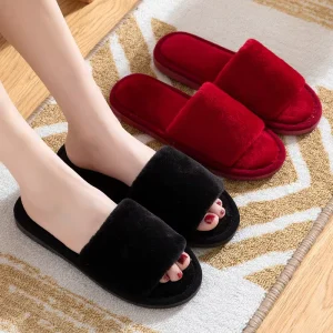Women’s Plush Open Toe Fluffy Slippers Fruits Print Anti Slip Winter and Autumn Home Styles Comfort for Spring Autumn