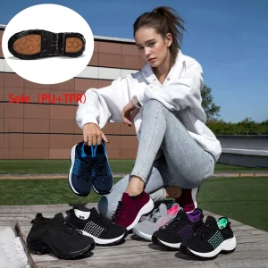 Women’s Slip-On Flying Woven Casual Shoes Slip Resistant Breathable Light Weight Cushioned Sporty Anti-Slip Sneakers All Seasons