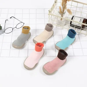 XIANGHUI Contrast Color Non slip Floor Socks Shoes Baby Girl Soft Rubber Sole Toddler