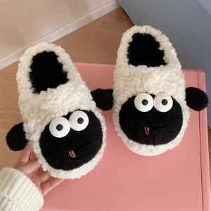 XIXITIAO Closed toe Lady Cartoon Sheep Slippers For Boys And Girls Winter Warm Plush Indoor Non slip Bedroom Slides