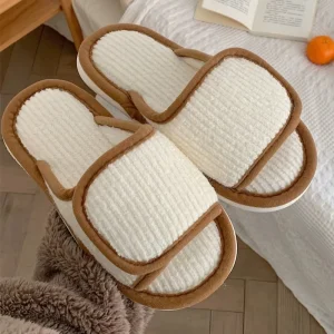 XIXITIAO Fuzzy Sandals Hook And Loop House Flat Women Slides Indoor Winter Non Slip Cute All Seasons Girls Cotton Slippers