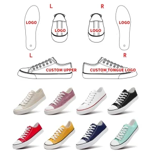 XRH Custom Logo Canvas Trendy Shoes Women’s Fashion Lace up White Black Canvas Sneakers Shoes for Ladies