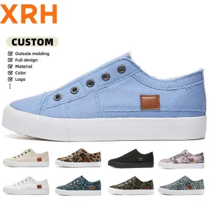 XRH Spring Summer Women Custom Logo Sneaker Fringe Casual Kids Blank Black Slip On Classic Canvas Shoes For Mens