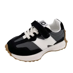 Xia Meng Children’s Shoes Spring Autumn New Small Waist Dad Shoes Girls’ Trendy Boys Running Velcro Closure Letters Pattern