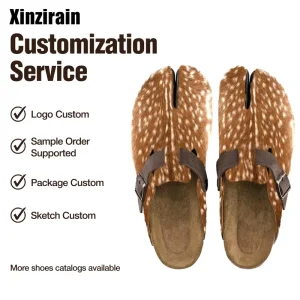 Xinzirain Custom Unisex Split Toe Tabi Thick Sole Slip On Round Toe Slides Furry Mule Cork Fuzzy Clogs Shoes