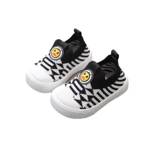 YL New Smiley Face Pattern Knitted Mesh Breathable Antiskid Kindergarten Slip On Children’s Sports Shoes