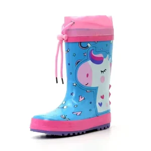 YL201 Fashion Blue Mid Calf Outdoor Non-slip Water Resistant Kids Rubber Rain Boots for Children