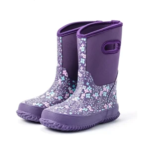 YLK300 Outdoor Mid Calf Purple Waterproof Neoprene Rubber Children’s Rain Boots for Kids