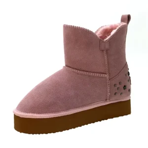 YLK481 Comfortable Soft Pink Indoor Warm Children’s Ankle Winter Shoes Snow Boots for Kids