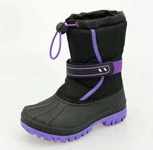 YLS615 Black Fashion Mid Calf Unisex Outdoor Water Resistant Children’s Winter Snow Boots For Kids