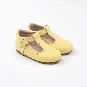 Yellow T straps Waterproof Baby Genuine Leather Mocassins Shoes for Girl